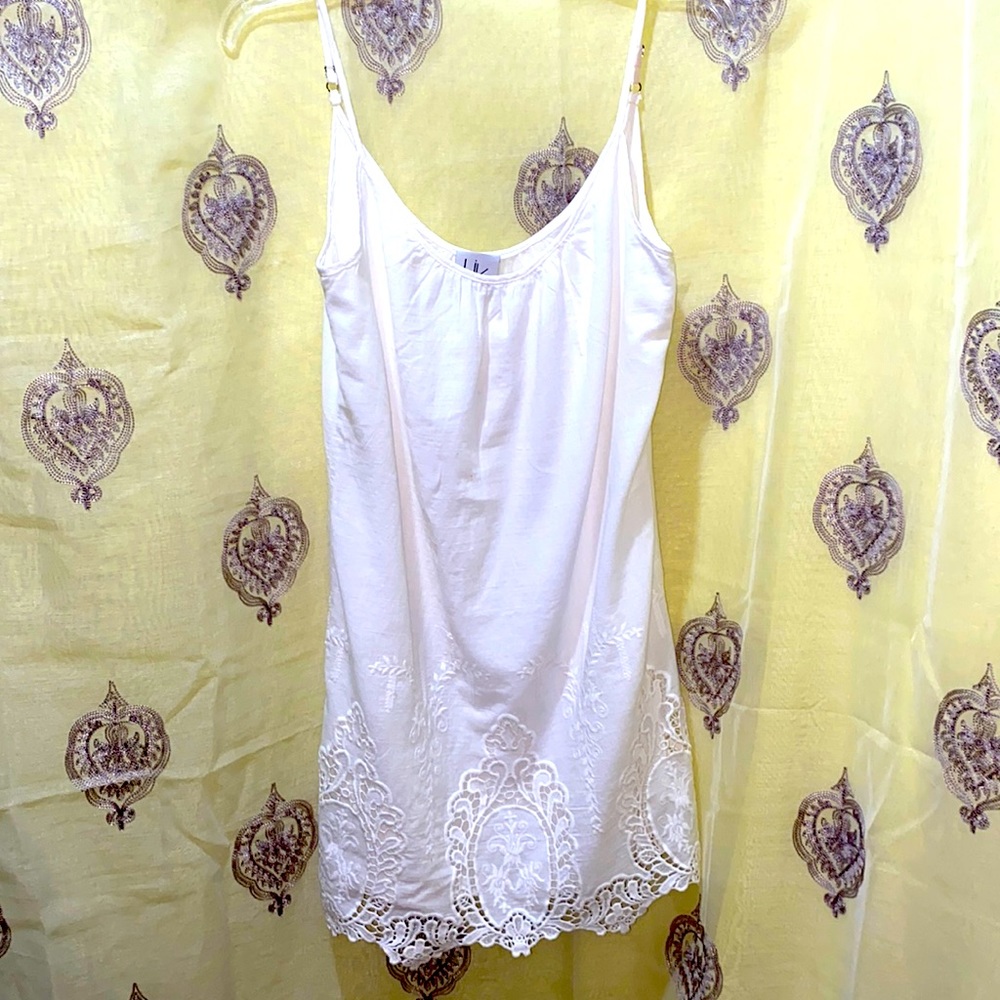100% COTTON LIV LOS ANGELES WHITE DAMASK SLIP DRESS ADJUSTABLE STRAPS SZ S LINED